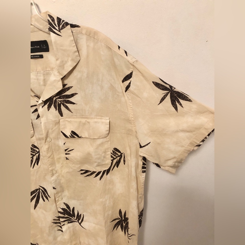 Y2k Abercrombie Fitch Hawaiian Button Up Floral Cream Brown Surf shirt size L - Picture 4 of 8